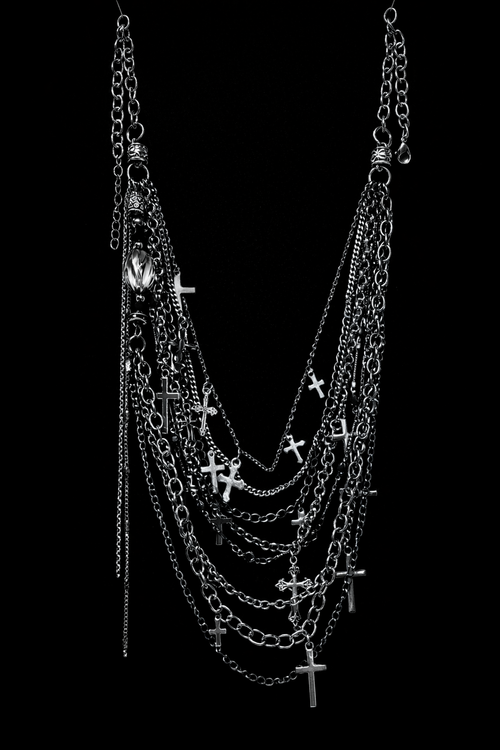 midnight relic layered chain statement necklace handmade gothic multi-layer cross charms dark outfit