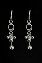 gothic chainmail drop earring sculpted steel bead industrial handmade dark jewellery