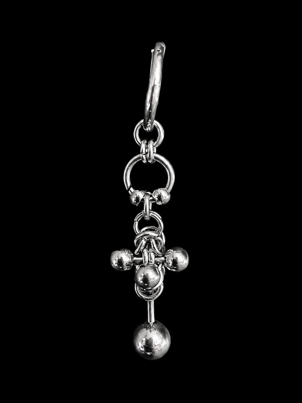industrial chainmail drop earrings sculpted steel beads handmade gothic jewellery dark fashion