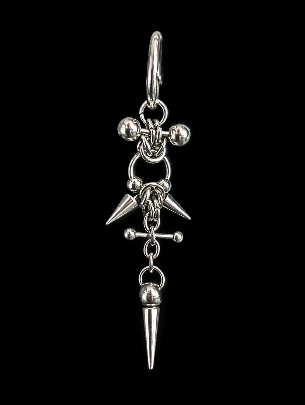 industrial spike drop chain earrings gothic punk handmade jewellery stainless steel