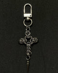 Medieval Chainmail Cross Spike Keychain — Handmade Gothic Metal Accessory