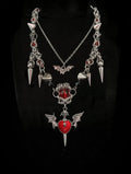 Crimson Bat Wing Heart Pendant Necklace